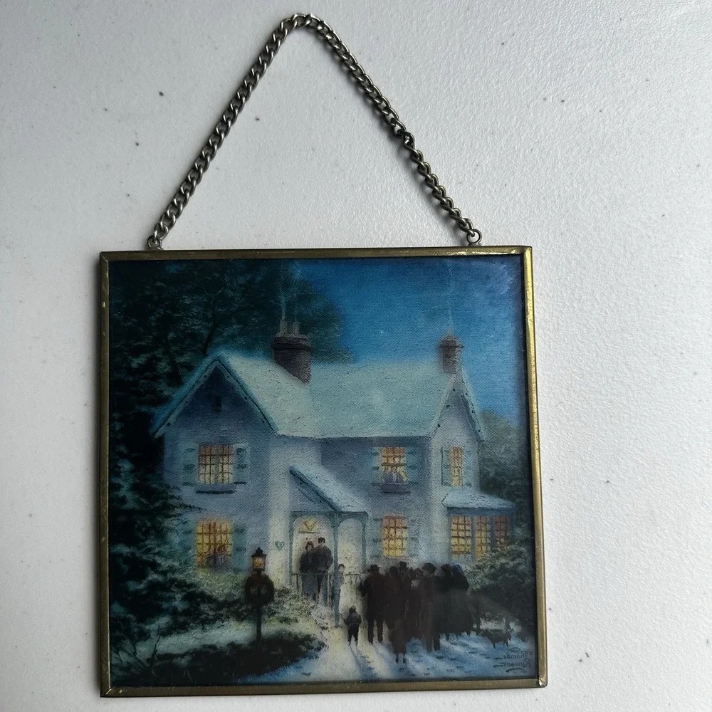 Vintage 90s Enesco Thomas Kinkade Evening Carolers Christmas Suncatcher Decor
